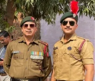 Two men in military-style uniforms with medals and berets standing proudly, representing the Best SSB Coaching in Dehradun at Dehradun Military Academy.