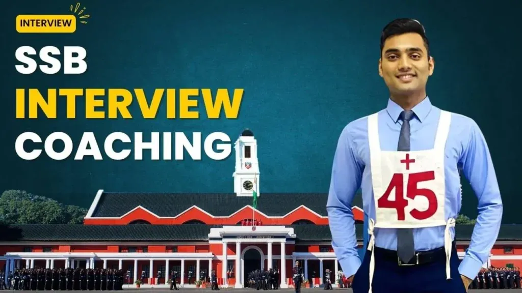 Smiling NDA aspirant with chest number 45 in front of a military academy building promoting SSB Interview Coaching at Dehradun Military Academy.